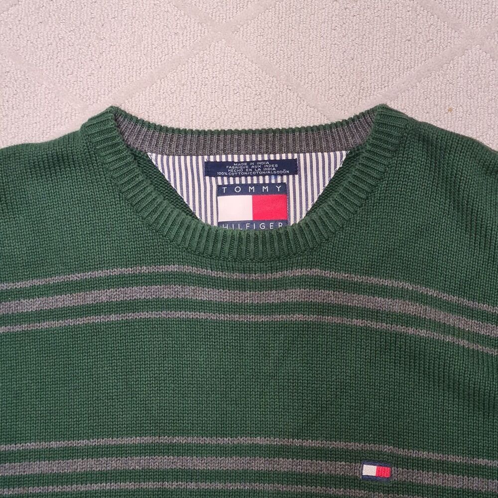VTG Tommy Hilfiger Knit Sweater 90s Men's XL Crew Neck Striped Casual Preppy
